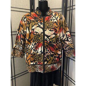 Multiples Women Sz 1X Blazer Jacket Stretch Colorful Animal Print Cotton Spandex